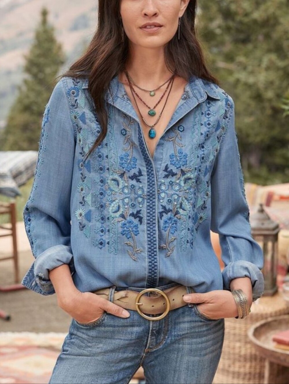 Driftwood Classic Fit Embroidered Chambray Shirt